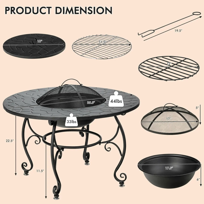 35.5 Feet Patio Fire Pit Dining Table With Cooking BBQ Grate by DirectDeals
