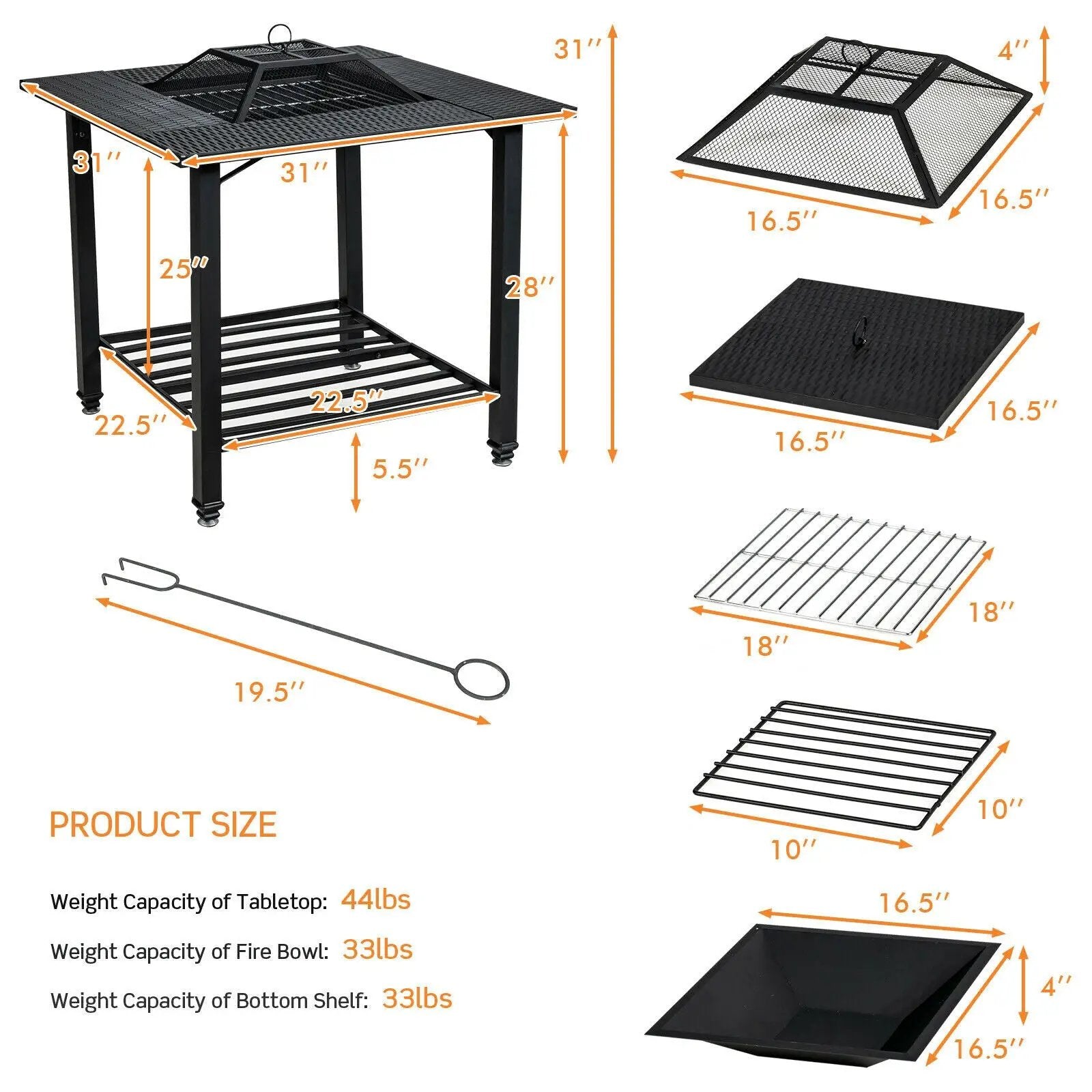 31 Inch Outdoor Fire Pit Dining Table with Cooking BBQ Grate by DirectDeals