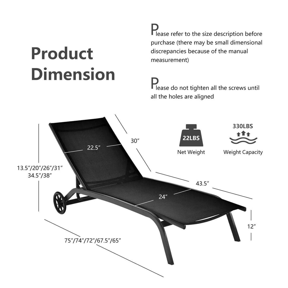 6-Poisition Adjustable Outdoor Chaise Recliner with Wheels, photo 5 of 10