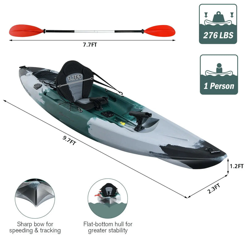 Sit-on-Top Fishing Kayak Boat With Fishing Rod Holders and Paddle-Gray by DirectDeals