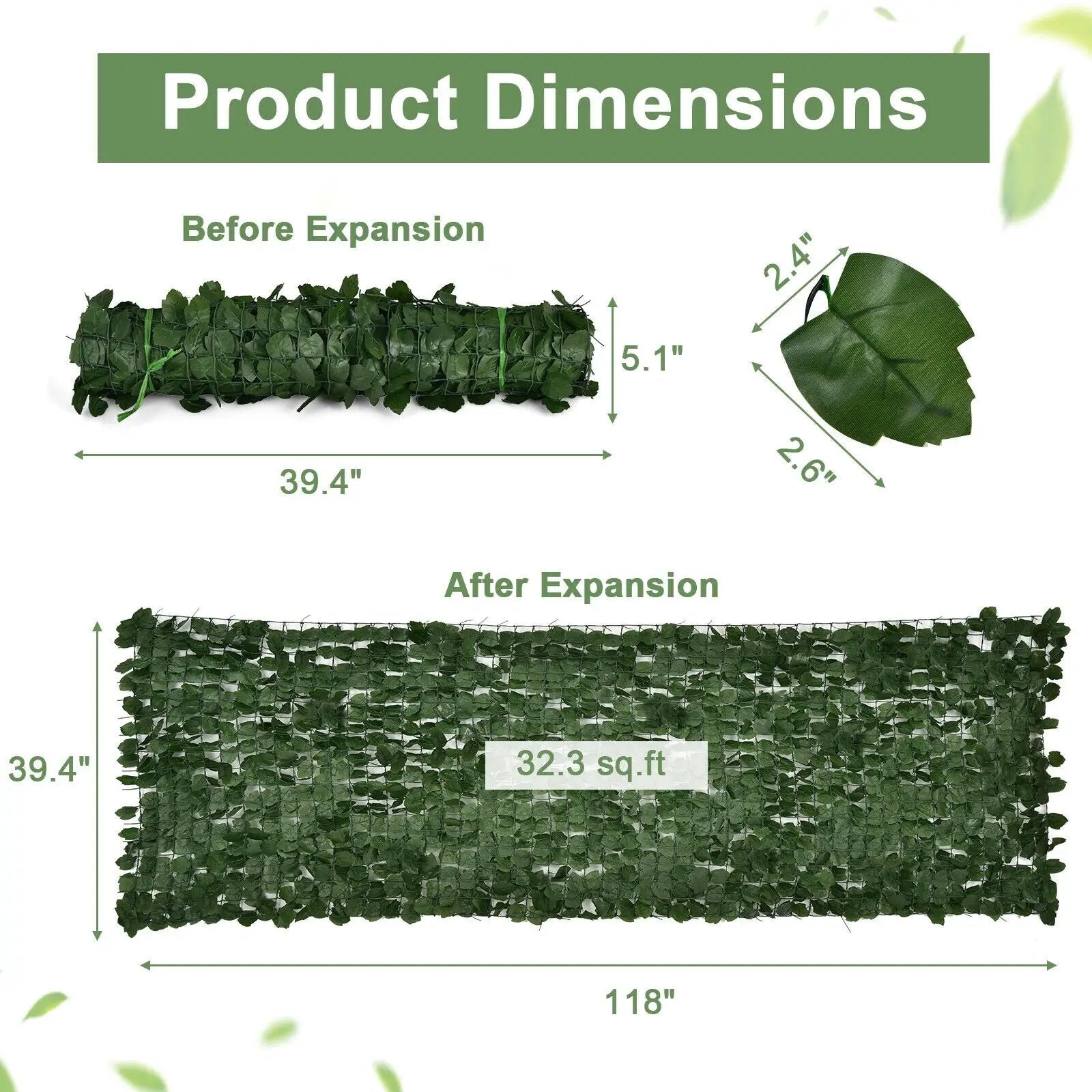118 x 39 Inch Artificial Ivy Privacy Fence Screen for Fence Decor by DirectDeals