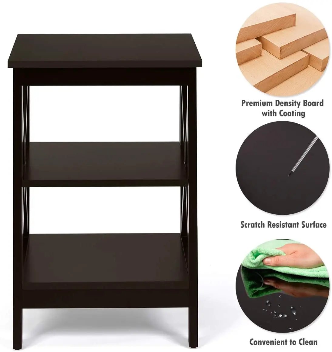 3-Tier X-Design Nightstands with Storage Shelves for Living Room Bedroom by DirectDeals