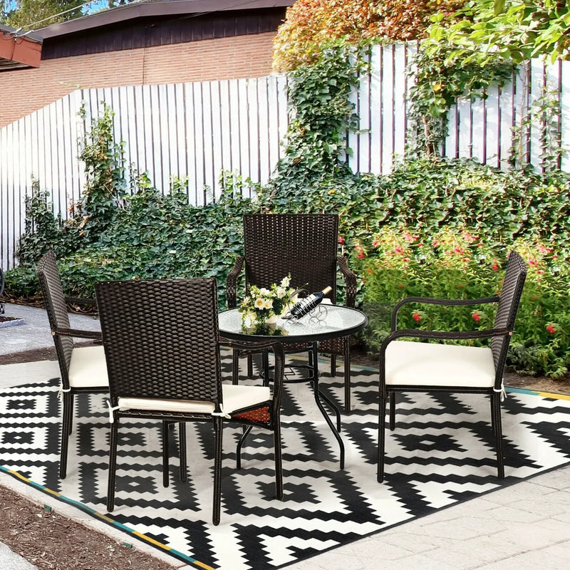 Set of 4 Patio Rattan Stackable Dining Chair with Cushioned Armrest for Garden by DirectDeals