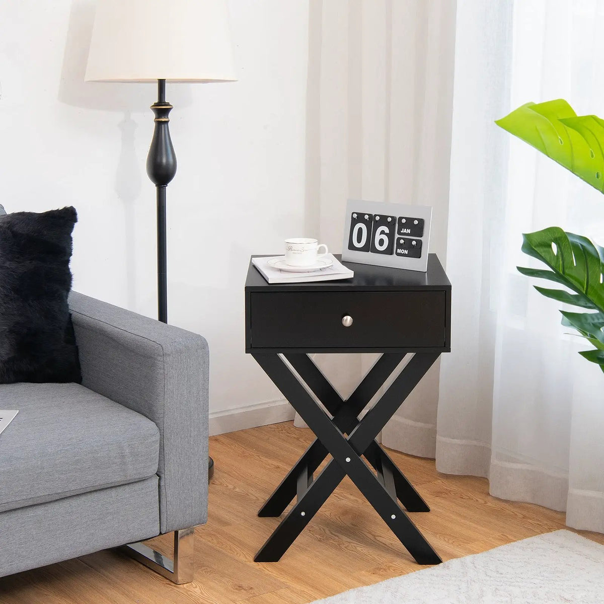 Modern X-Shaped Nightstand with Drawer for Living Room Bedroom, photo 14 of 16