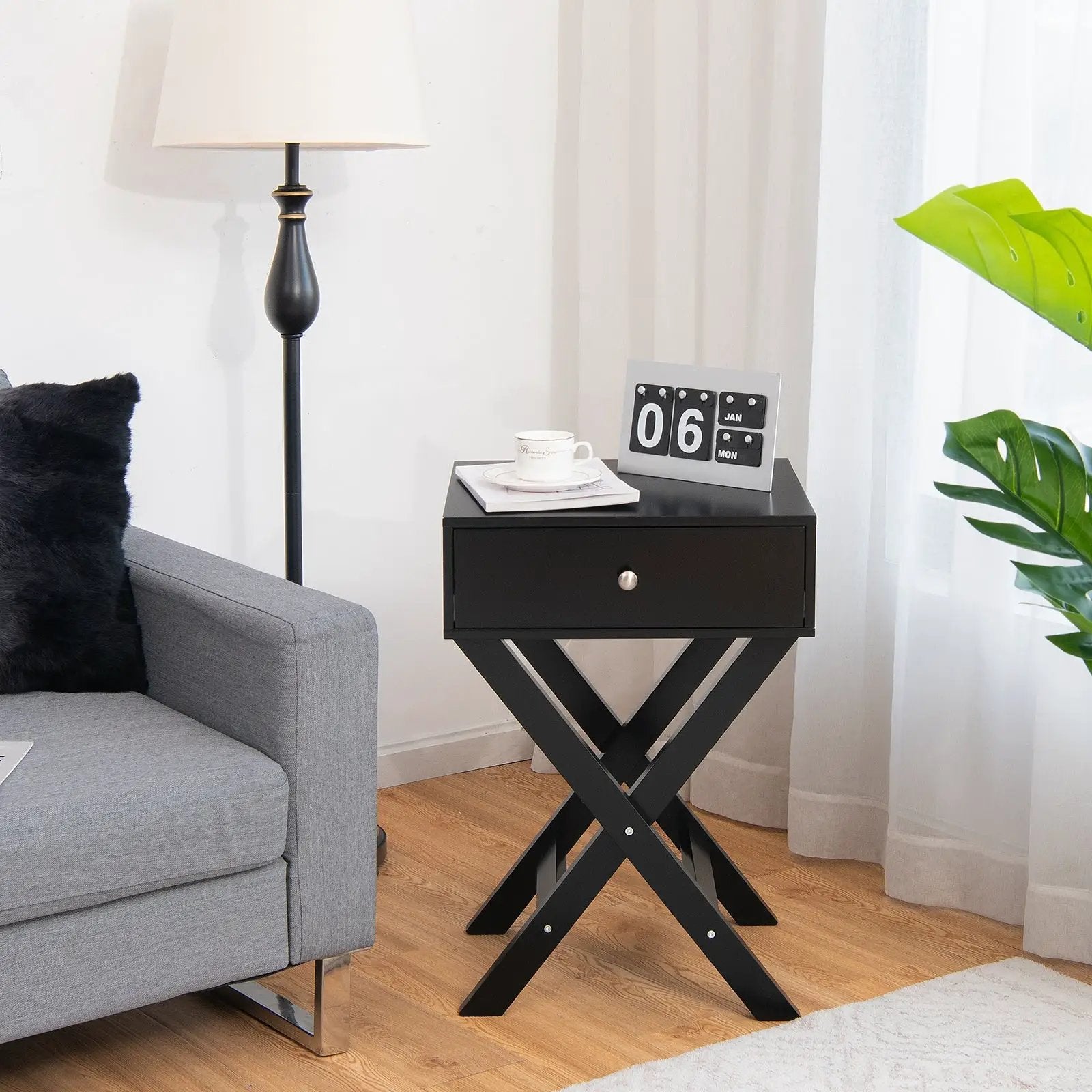 Modern X-Shaped Nightstand with Drawer for Living Room Bedroom by DirectDeals