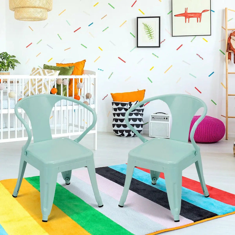 Set of 2 Steel Armchair Stackable Kids Chairs-Green by DirectDeals