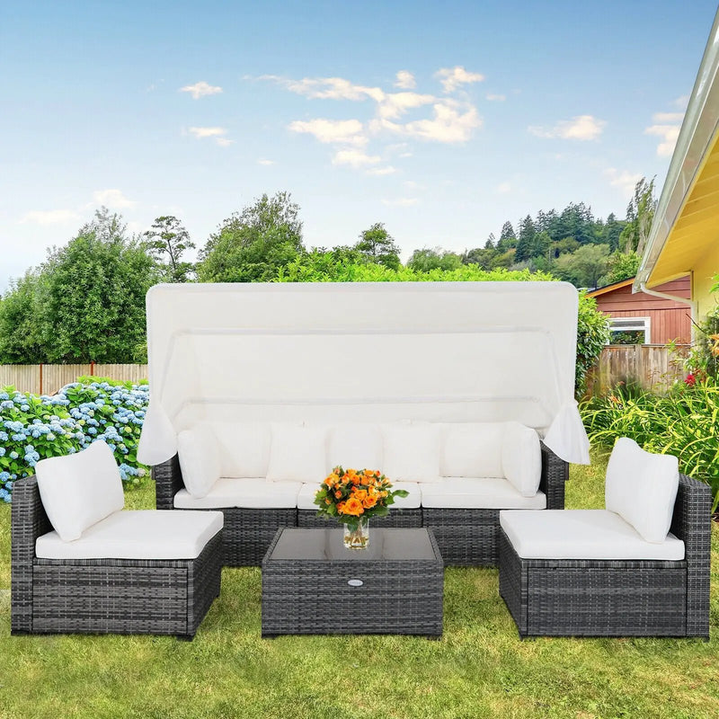 6 Pieces Patio Rattan Furniture Set with Retractable Canopy by DirectDeals