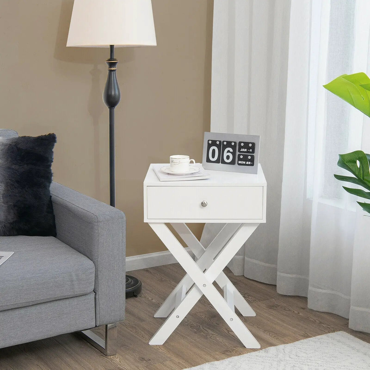 Modern X-Shaped Nightstand with Drawer for Living Room Bedroom, photo 13 of 16