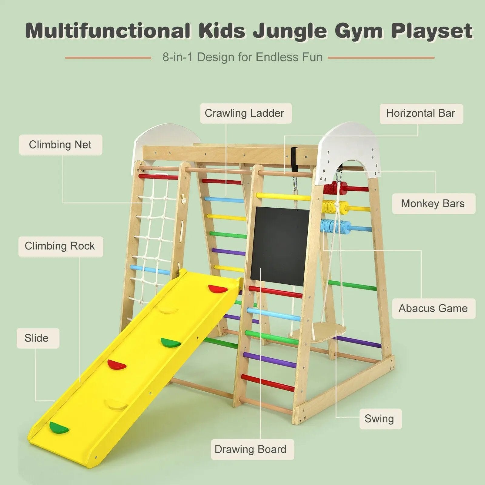 Indoor Playground Climbing Gym Wooden 8-in-1 Climber Playset for Children by DirectDeals