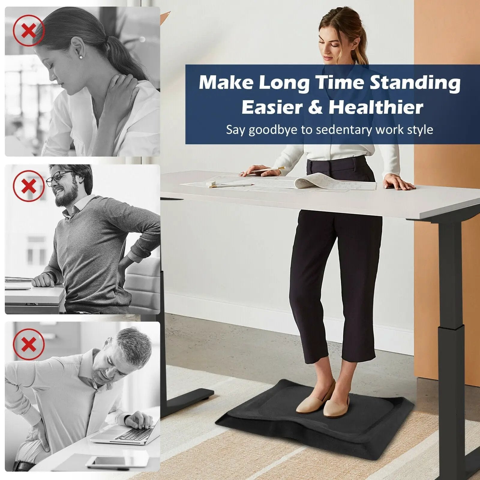 Portable Anti-Fatigue Standing Mat with Massage Point and Diverse Terrain for Office and Home-Black by DirectDeals