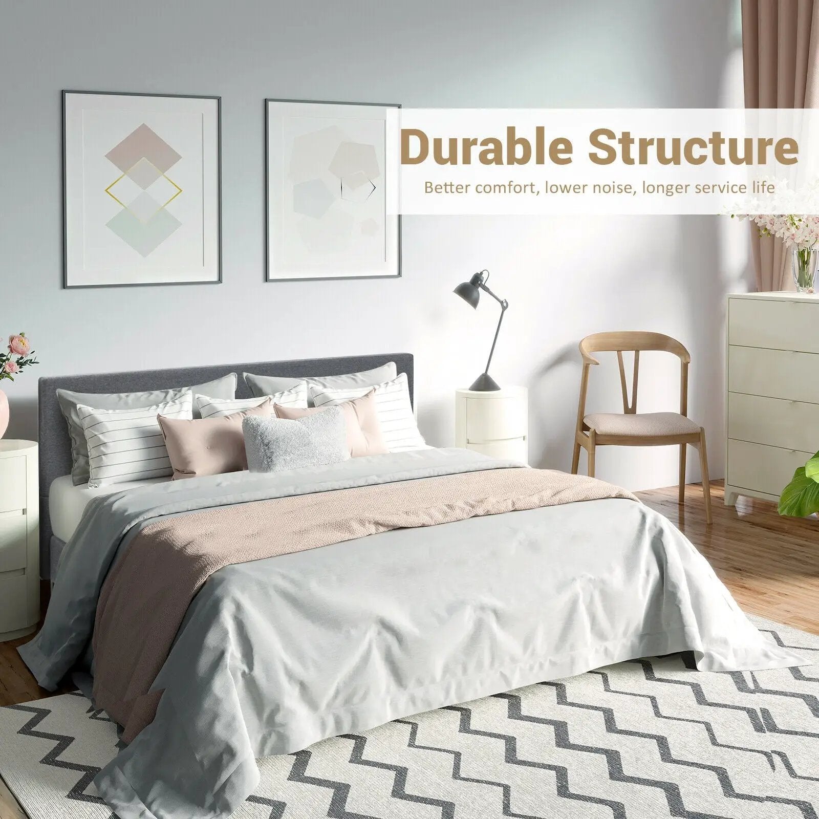 Full/Queen Size Upholstered Platform Bed Frame with Linen Headboard by DirectDeals