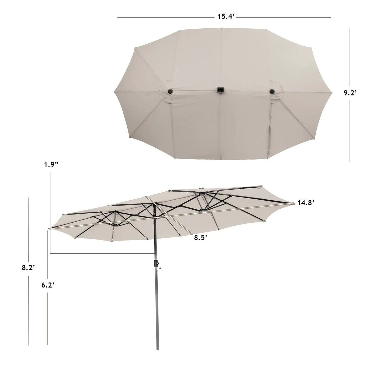 15 Feet Twin Patio Umbrella with 48 Solar LED Lights, photo 5 of 14
