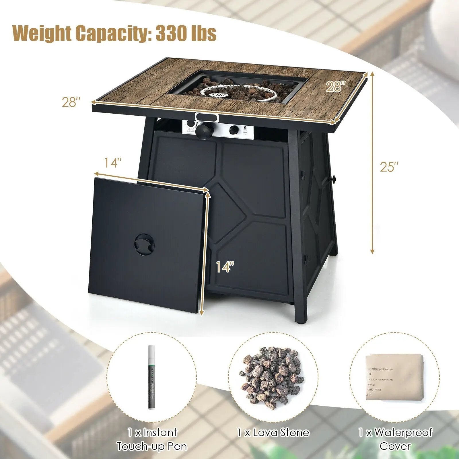 40 000 BTU 28 Inches Propane Gas Fire Pit Table With Cover by DirectDeals