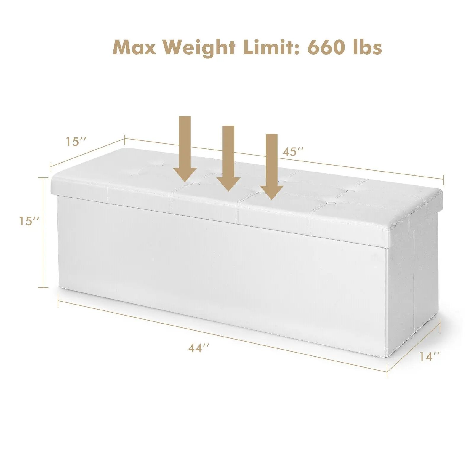 45 Inches Large Folding Ottoman Storage Seat-White by DirectDeals