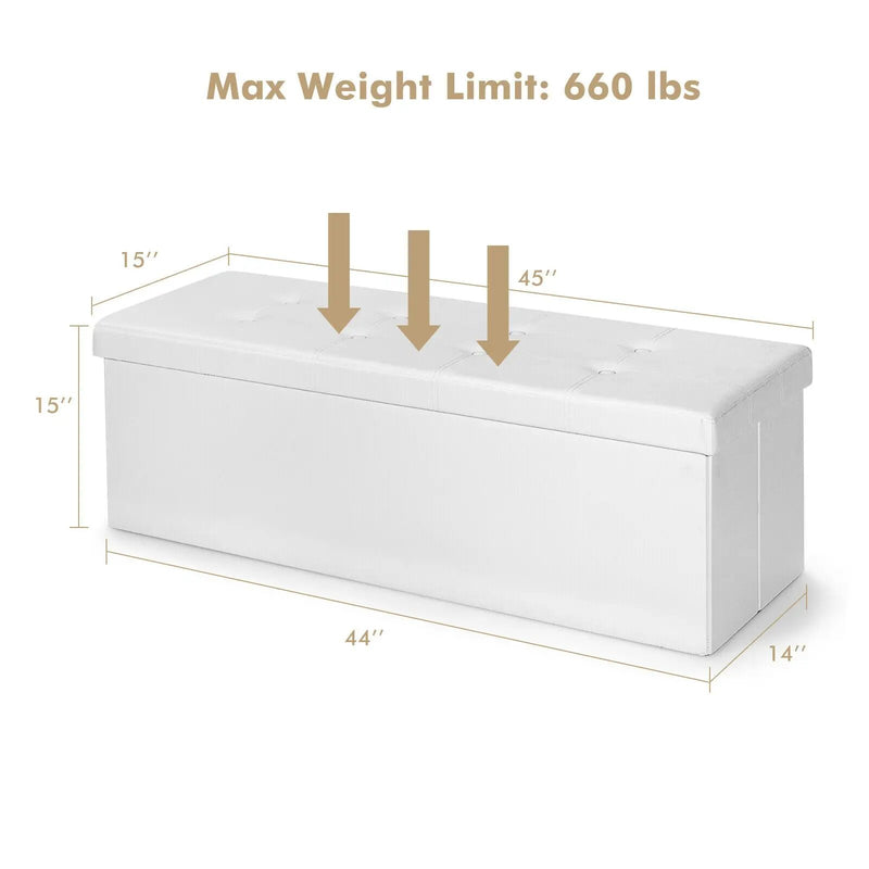 45 Inches Large Folding Ottoman Storage Seat-White by DirectDeals
