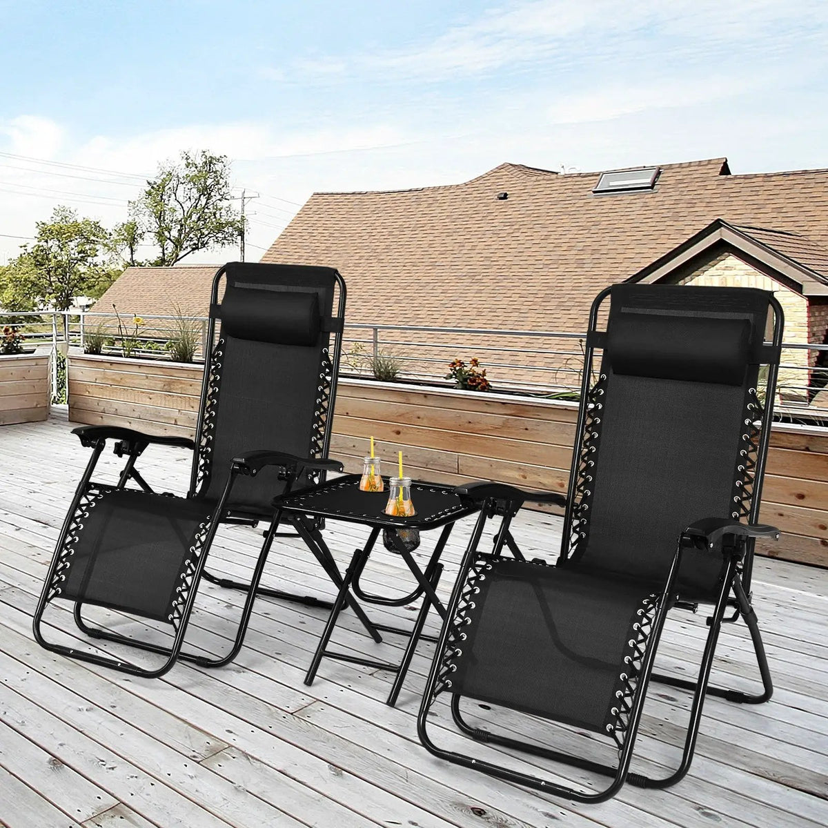 3 Pieces Folding Portable Zero Gravity Reclining Lounge Chairs Table Set, photo 6 of 11
