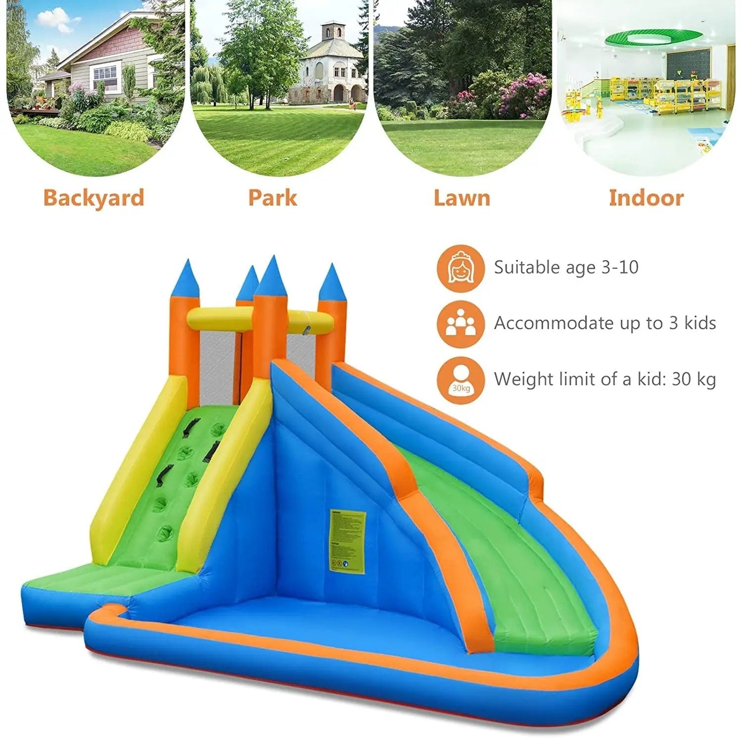 Kids Inflatable Water Slide Bouncing House with Carrying Bag and 480W Blower by DirectDeals