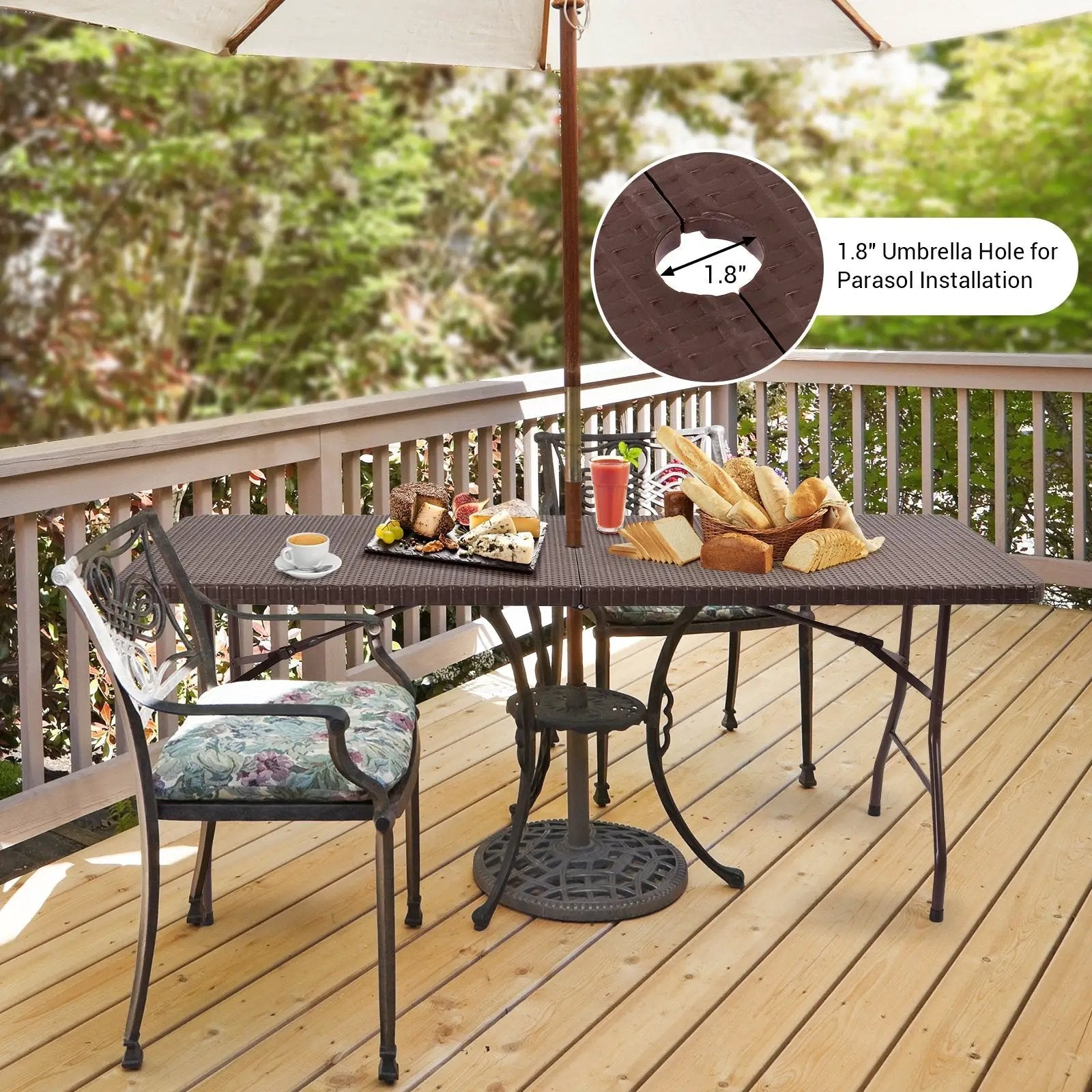 6 Feet Folding Portable Rattan Table with Carrying Handle by DirectDeals