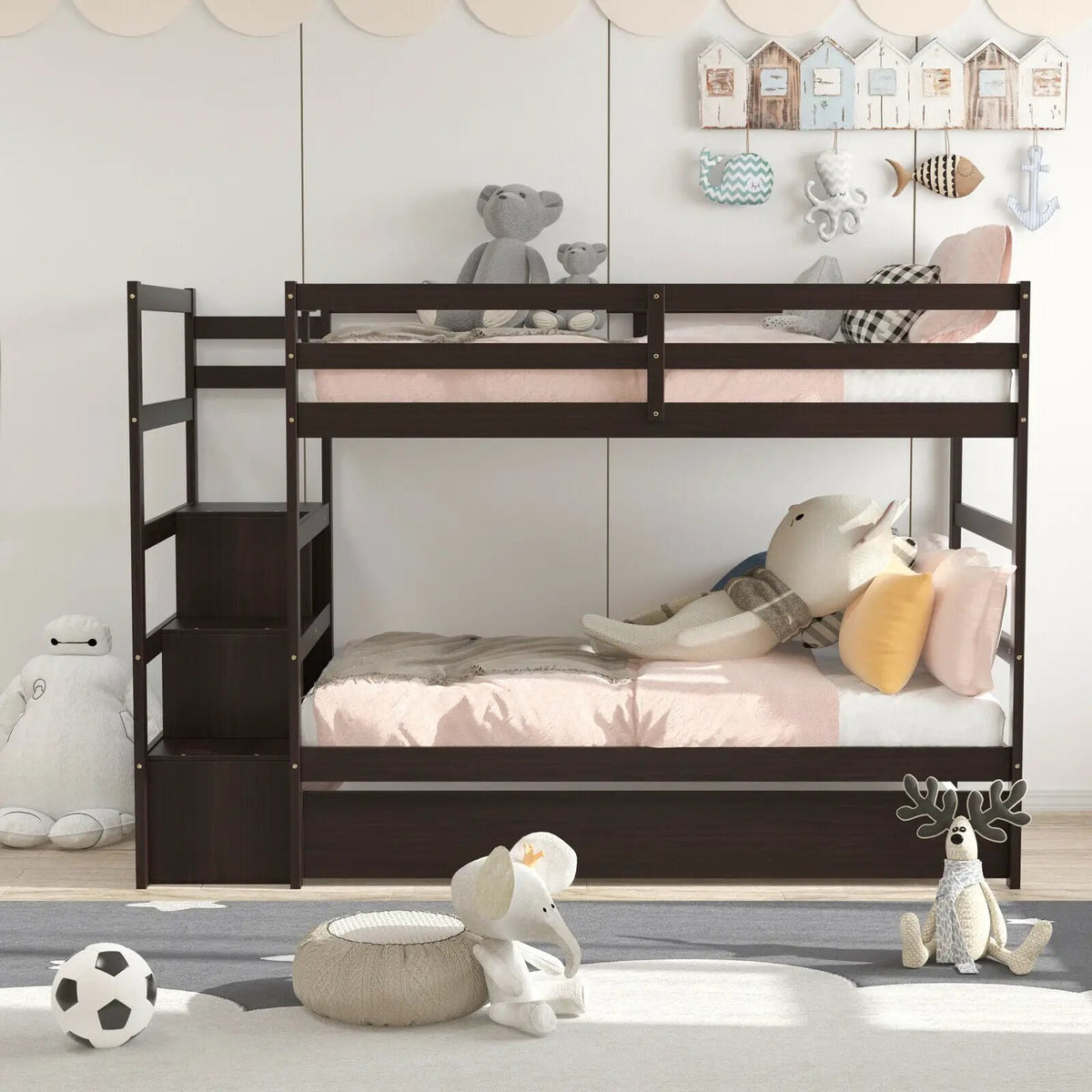Twin Over Twin Bunk Bed with Storage Shelf and Drawer, photo 6 of 10