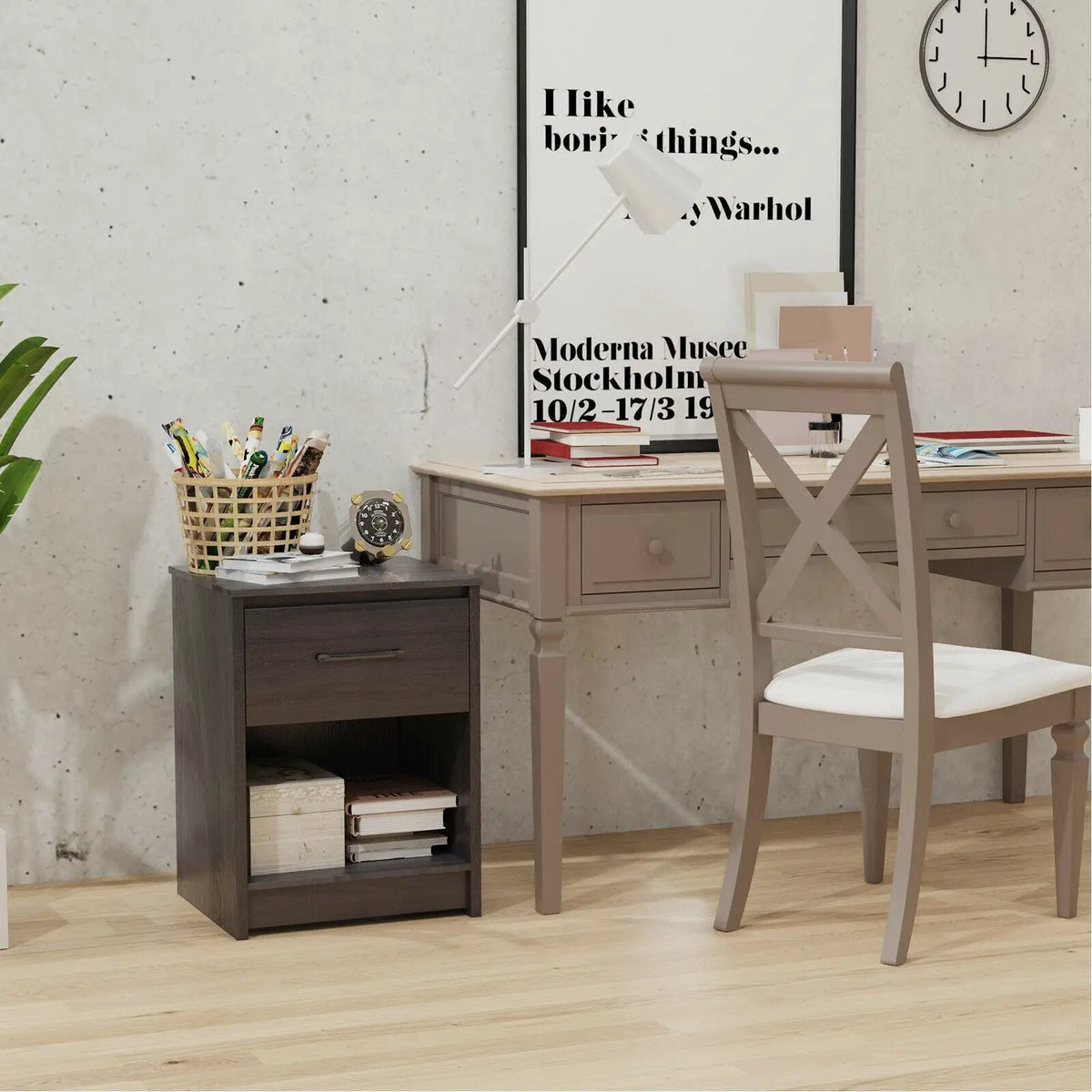 Wooden Nightstand with Drawer and Open Storage Compartment, photo 24 of 24