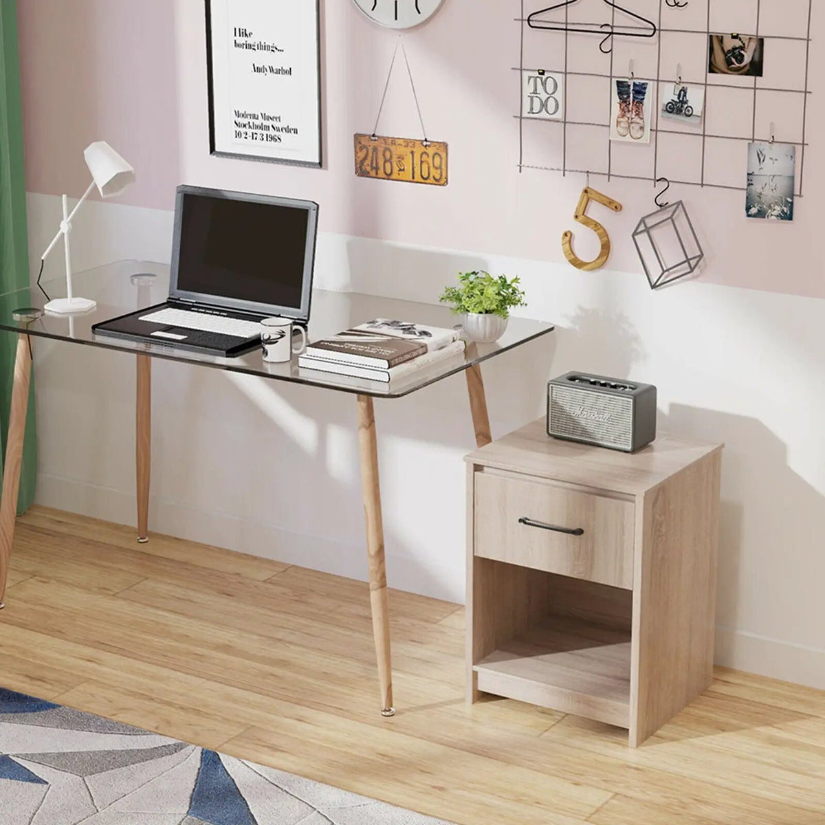 Wooden Nightstand with Drawer and Open Storage Compartment, photo 4 of 24