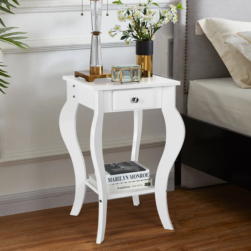 2-Tier End Table with Drawer and Shelf for Living Room Bedroom by DirectDeals