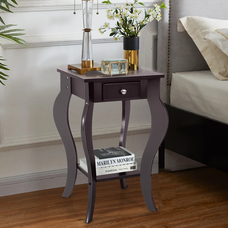2-Tier End Table with Drawer and Shelf for Living Room Bedroom by DirectDeals
