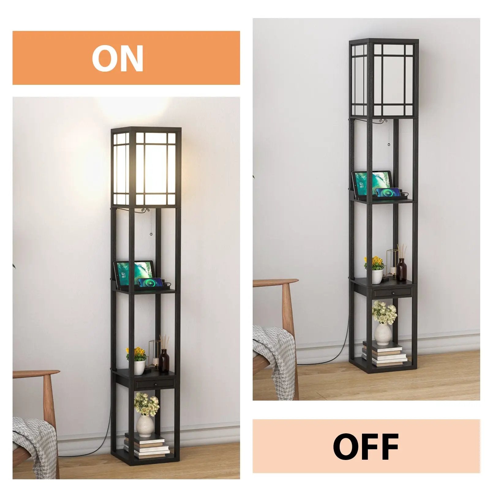 Modern Floor Lamp with Shelves and Drawer by DirectDeals