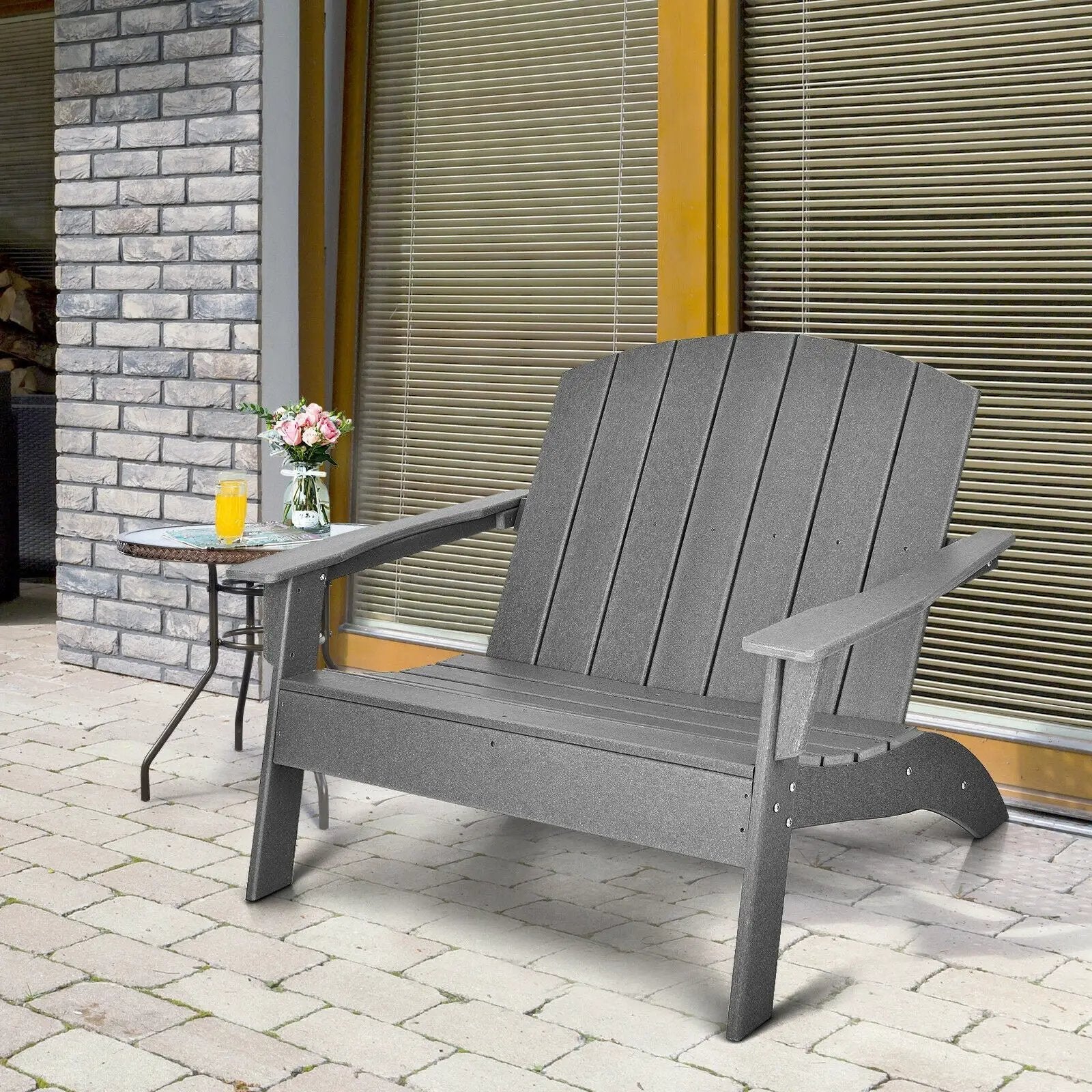 HDPE Patio Adirondack Chair for Porch Garden Backyard-Gray by DirectDeals