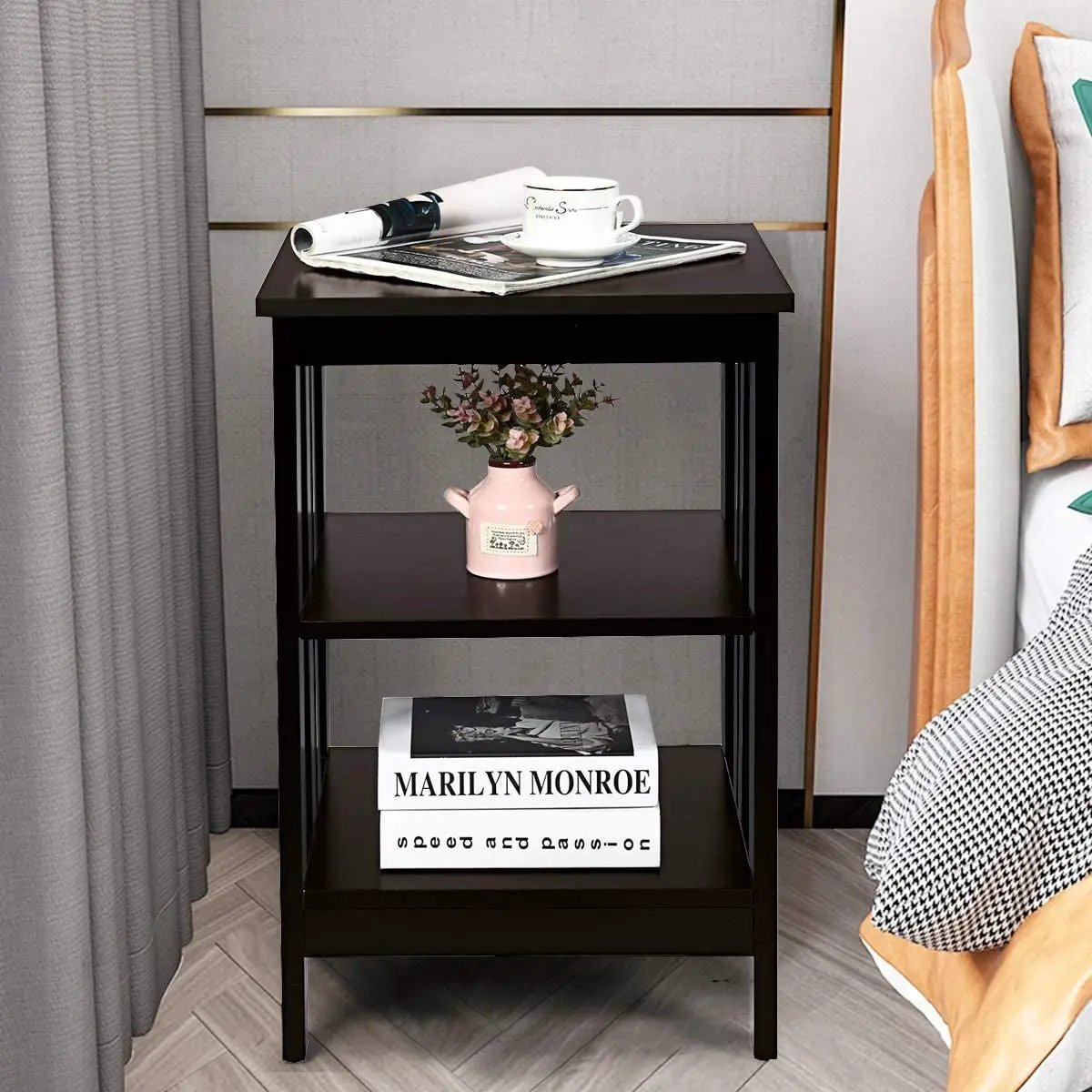 2 Pieces 3-Tier Nightstand with Reinforced Bars and Stable Structure by DirectDeals