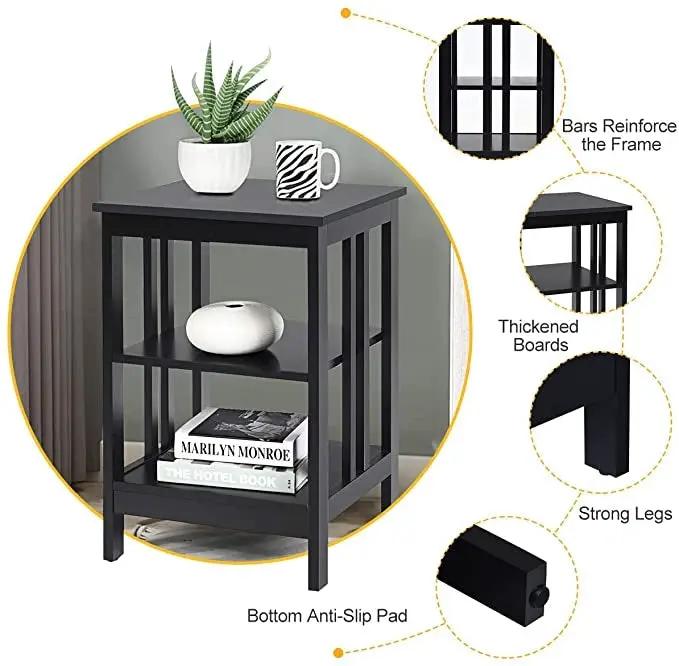 2 Pieces 3-Tier Nightstand with Reinforced Bars and Stable Structure, photo 29 of 32
