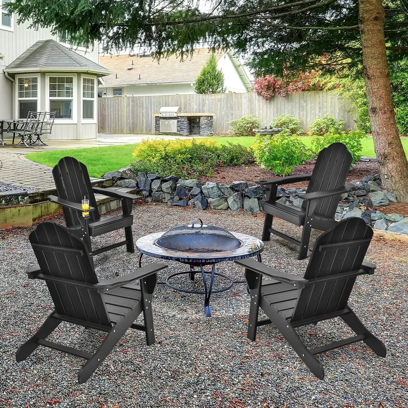 Outdoor Adirondack Chair with Built-in Cup Holder for Backyard Porch by DirectDeals