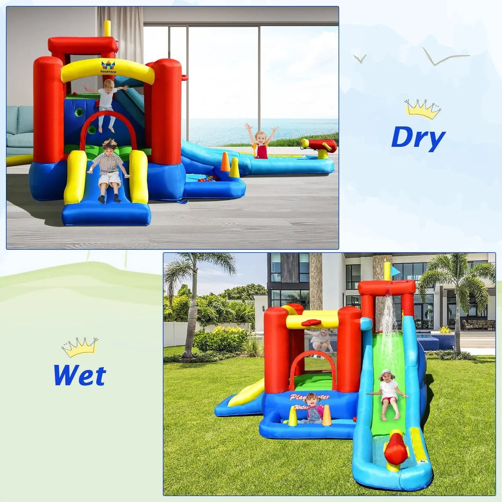 9-in-1 Inflatable Kids Water Slide Bounce House with 860W Blower by DirectDeals