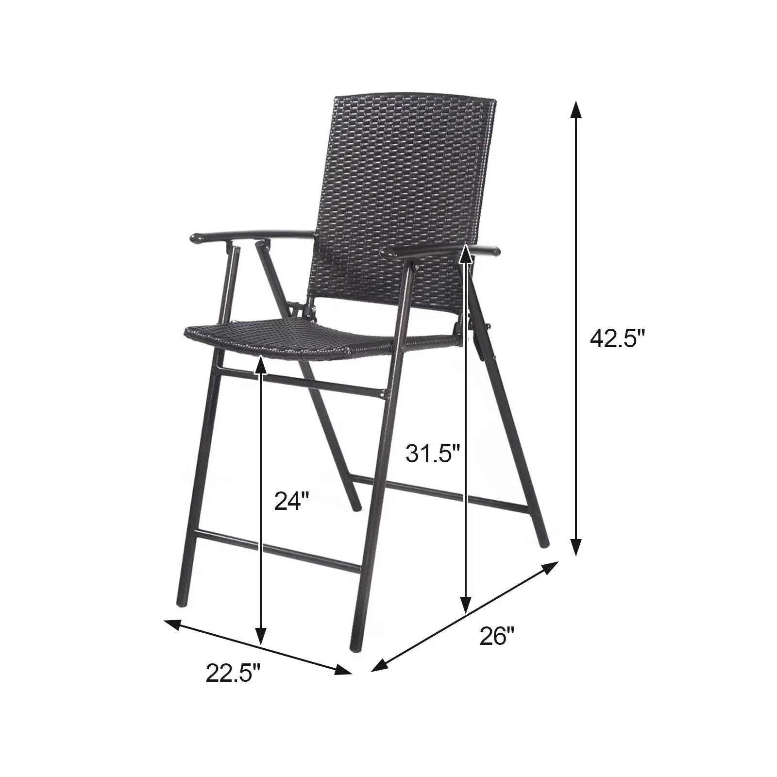 Set of 4 Folding Rattan Bar Chairs with Footrests and Armrests for Outdoors and Indoors by DirectDeals