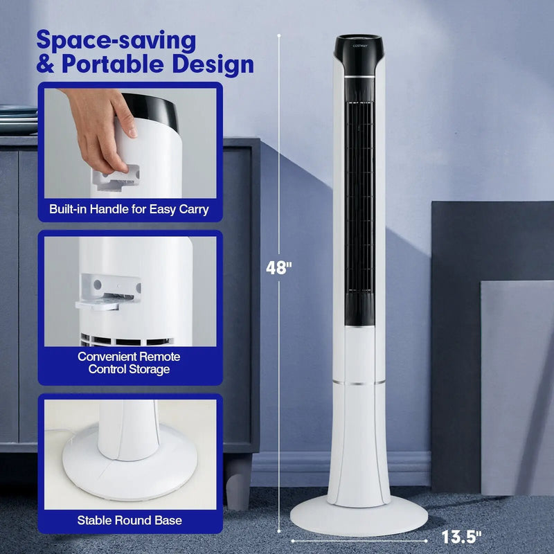 Portable 48 Inches Tower Fan with Remote Control-White by DirectDeals