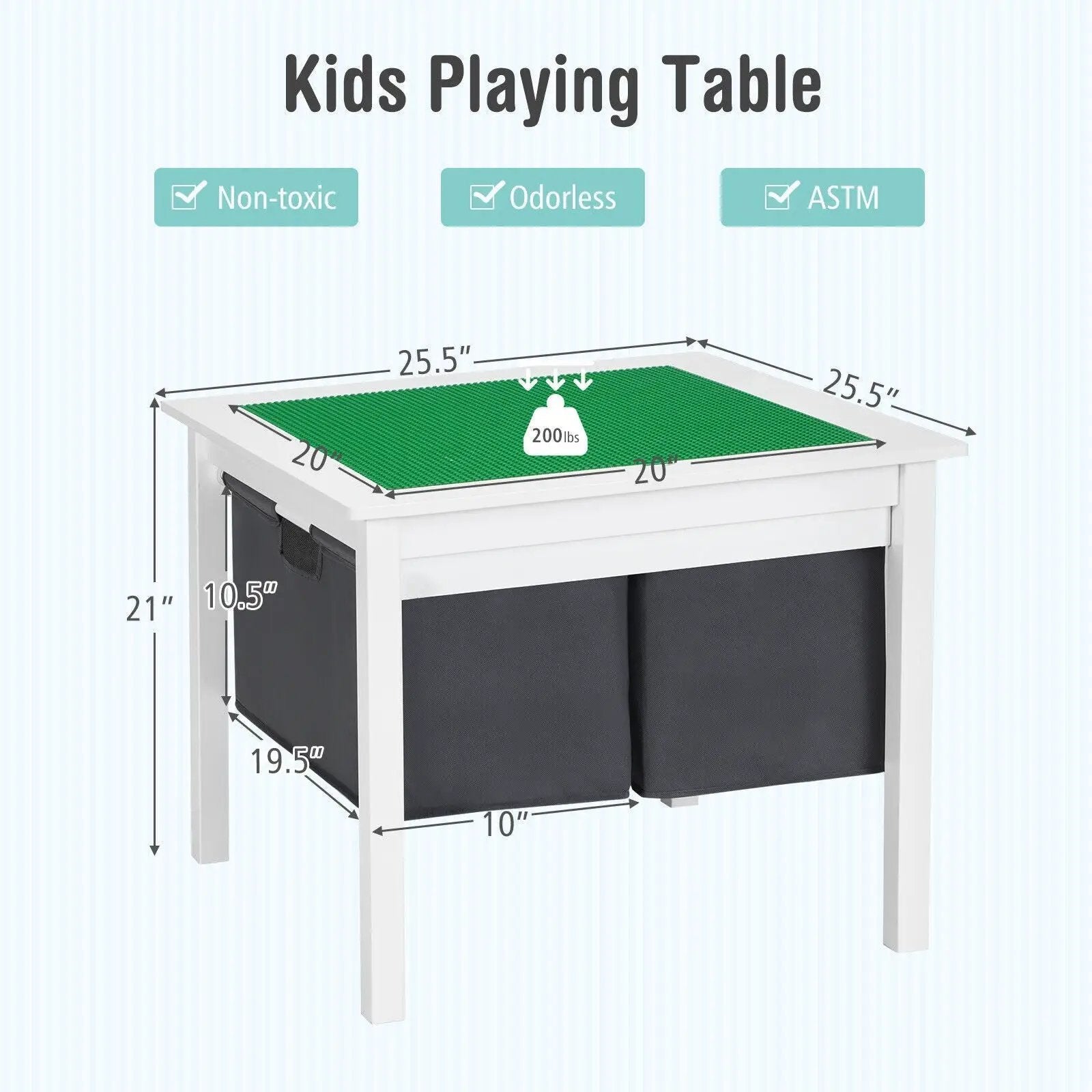 2-in-1 Kids Double-sided Activity Building Block Table with Drawers-White by DirectDeals