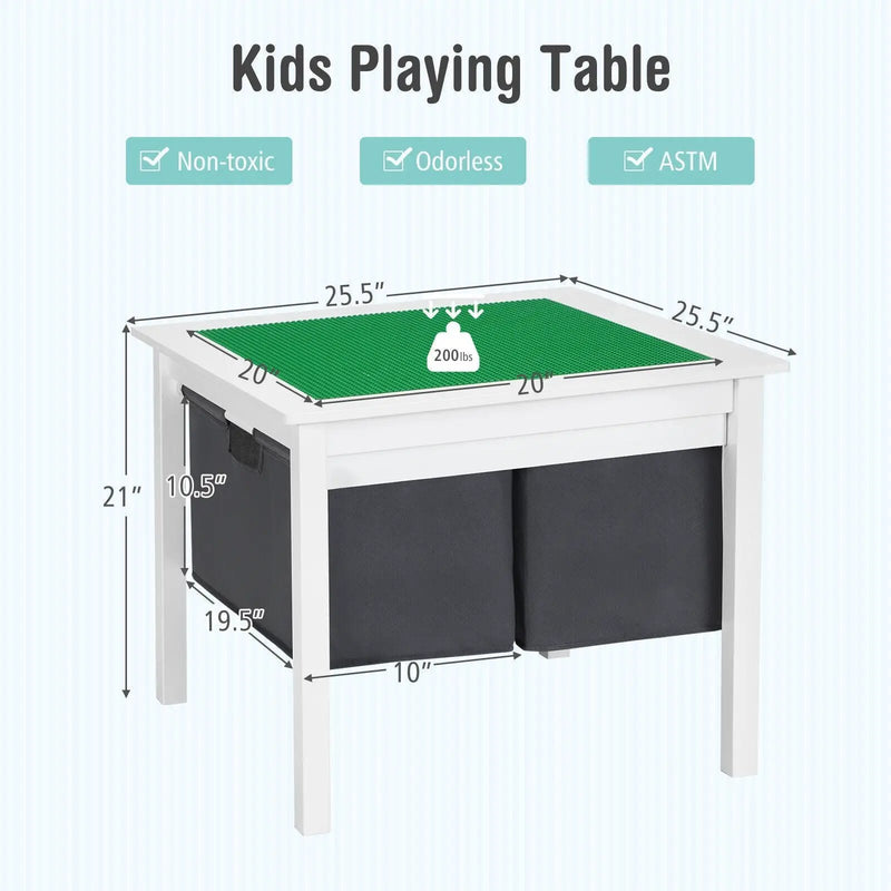 2-in-1 Kids Double-sided Activity Building Block Table with Drawers-White by DirectDeals