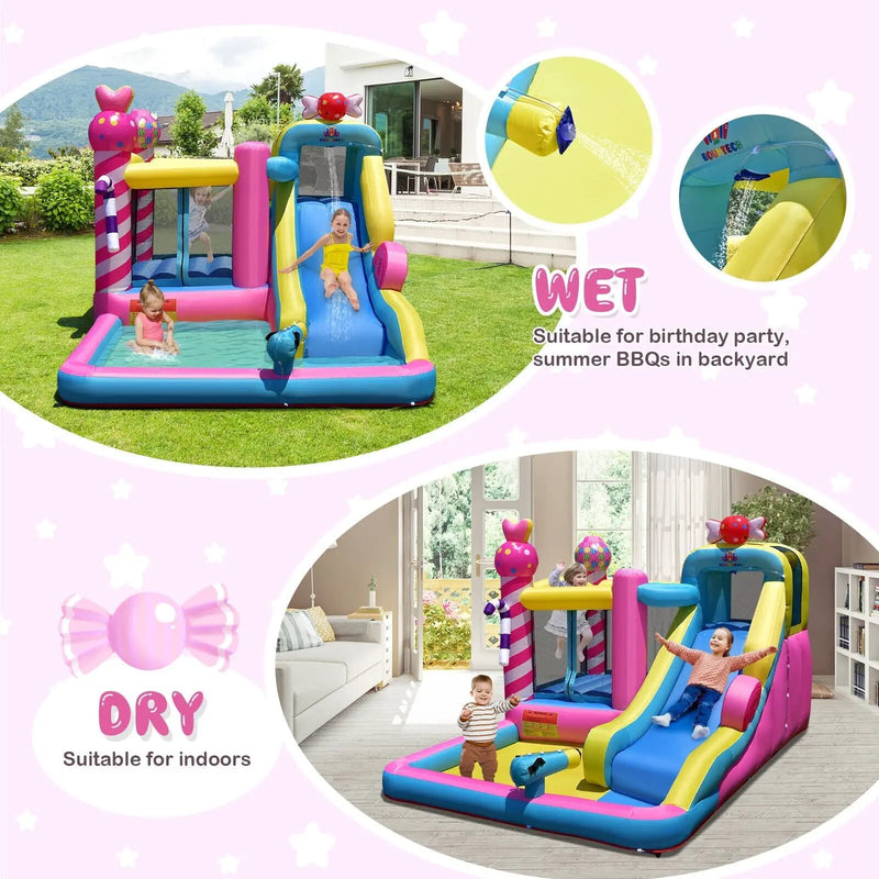 Sweet Candy Inflatable Bounce House with Water Slide and 480W Blower by DirectDeals