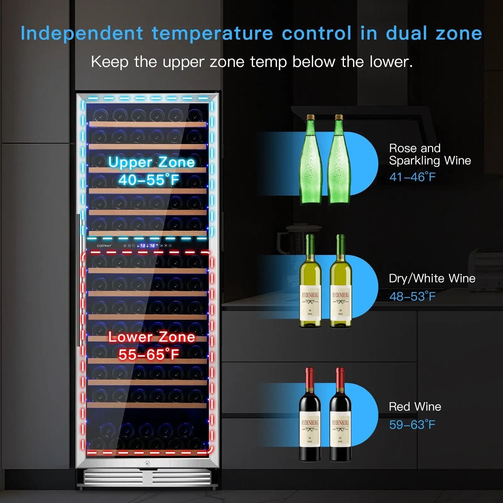 154-Bottle Freestanding Wine Cooler Refrigerator Dual Zone Wine Cellar with Dual Temperature Control-Silver by DirectDeals