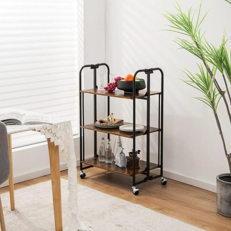 Foldable Rolling Cart with Storage Shelves for Kitchen-3-Tier by DirectDeals