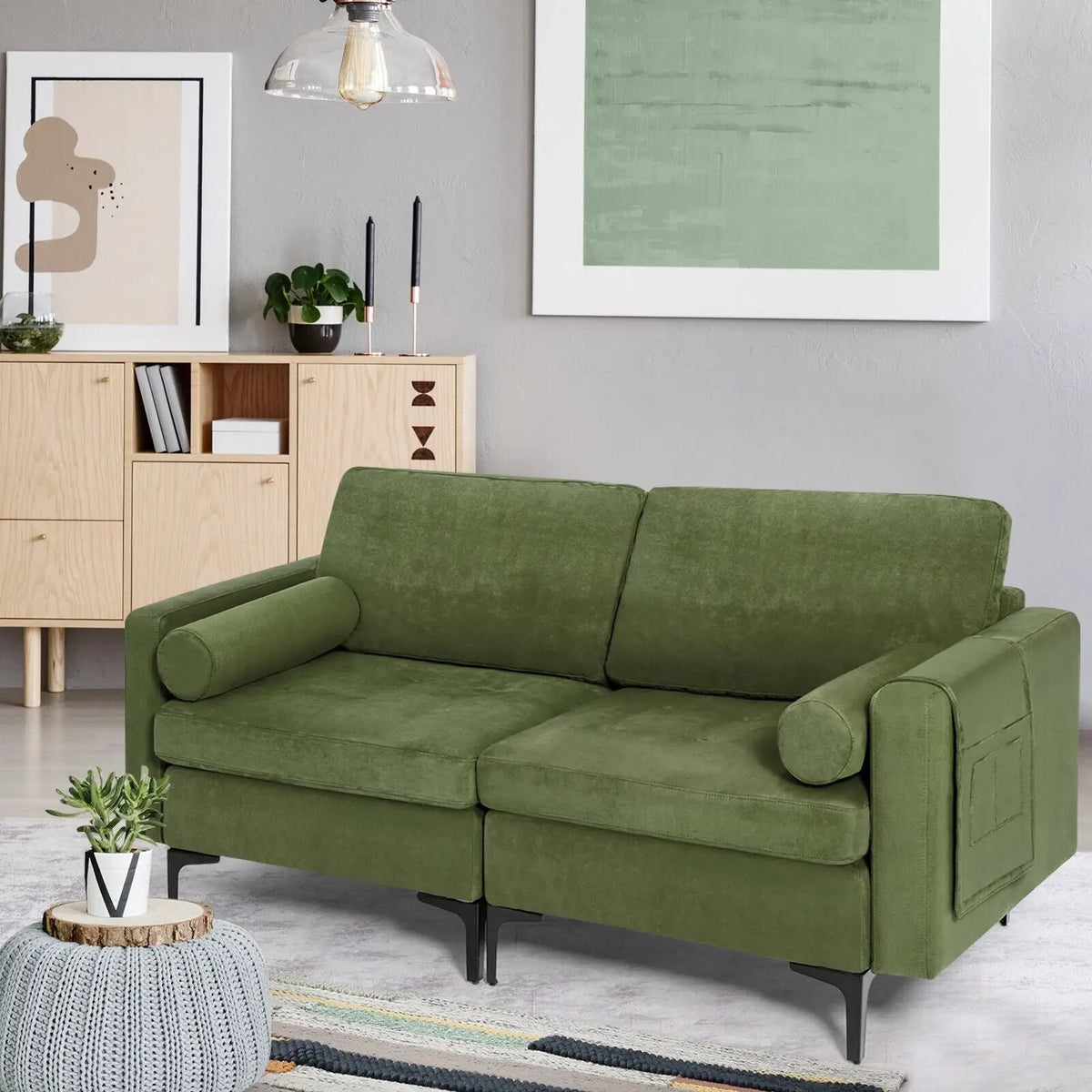 Modern Loveseat Sofa with 2 Bolsters and Side Storage Pocket, photo 4 of 24