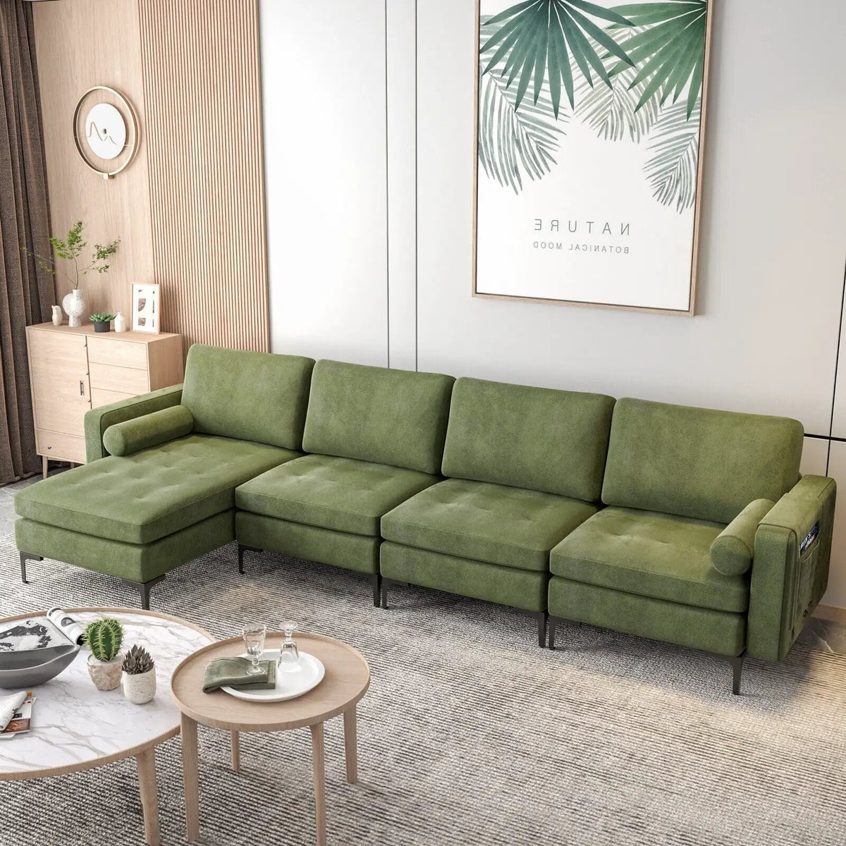 Modular L-shaped 4-Seat Sectional Sofa with Reversible Chaise and 2 USB Socket, photo 6 of 40