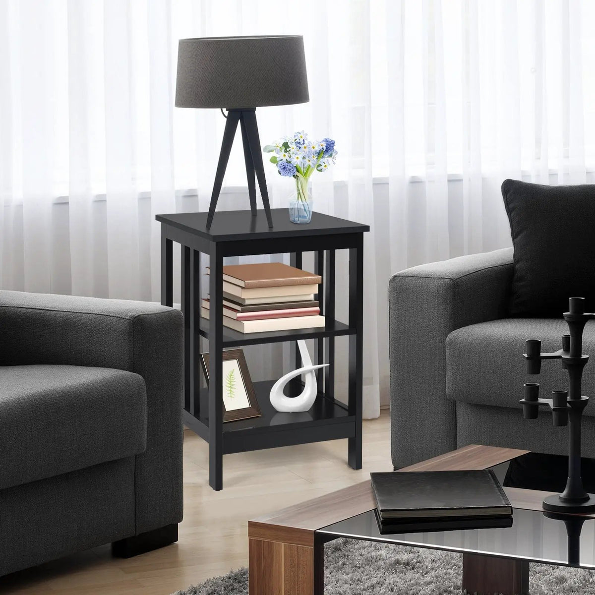 3-Tier Nightstand Sofa Side Table with Baffles and Round Corners, photo 23 of 32