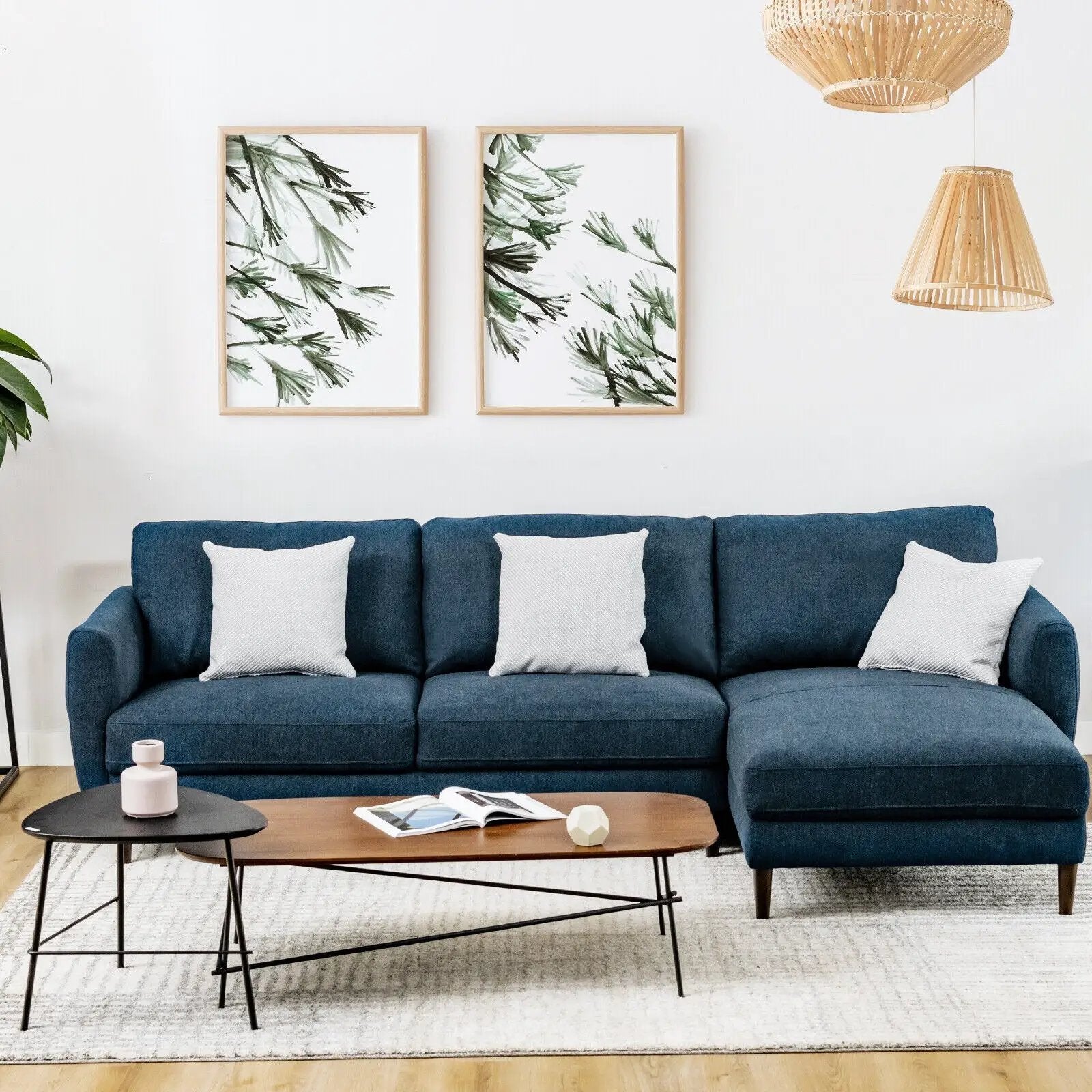 L-Shaped Fabric Sectional Sofa with Chaise Lounge and Solid Wood Legs by DirectDeals