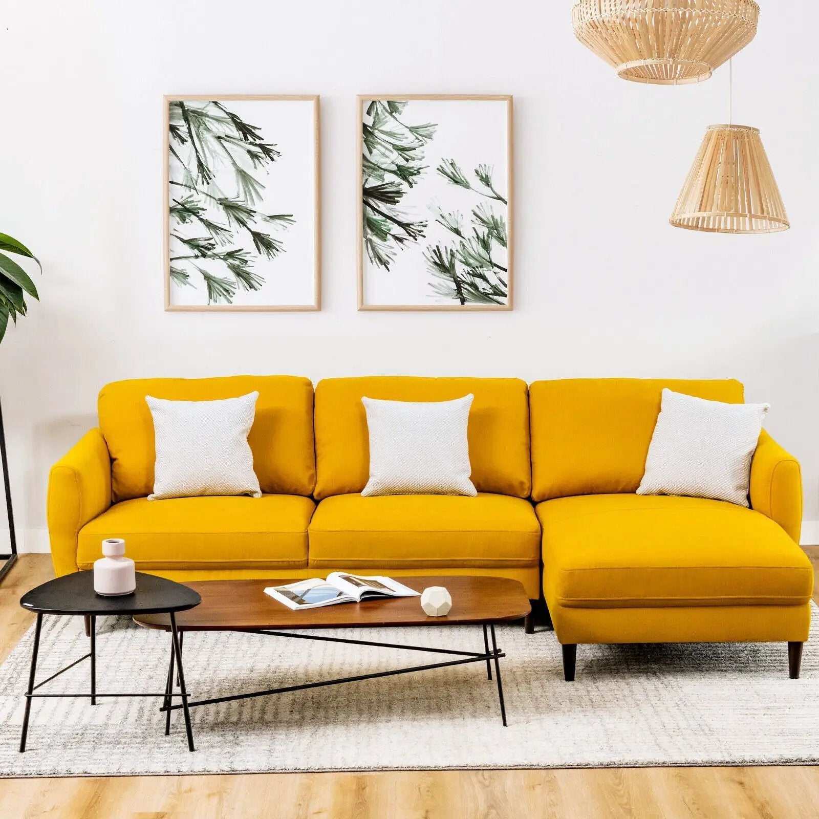 L-Shaped Fabric Sectional Sofa with Chaise Lounge and Solid Wood Legs by DirectDeals