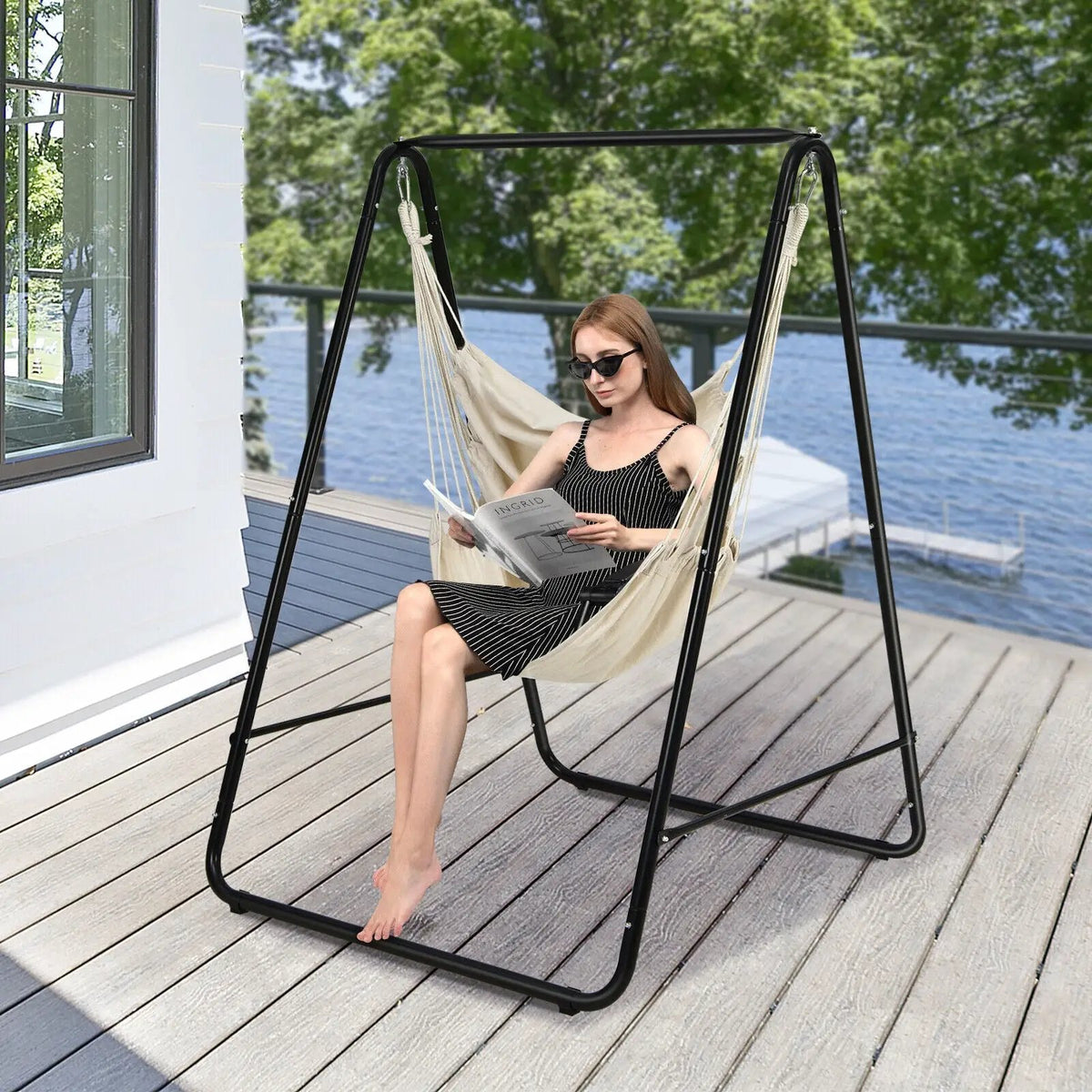 Hanging Padded Hammock Chair with Stand and Heavy Duty Steel, photo 2 of 16