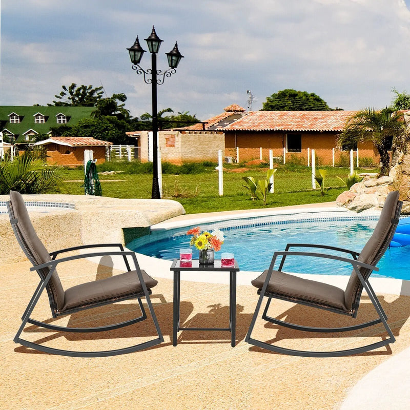 3 Pieces Patio Rattan Rocking Furniture Set by DirectDeals