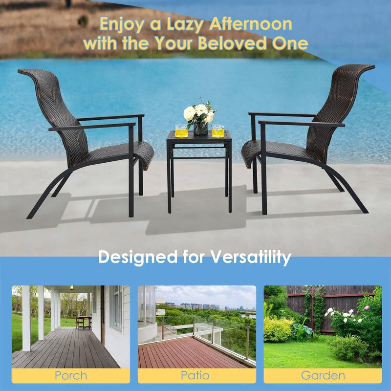 3 Pieces Patio Rattan Bistro Set with High Backrest and Armrest by DirectDeals