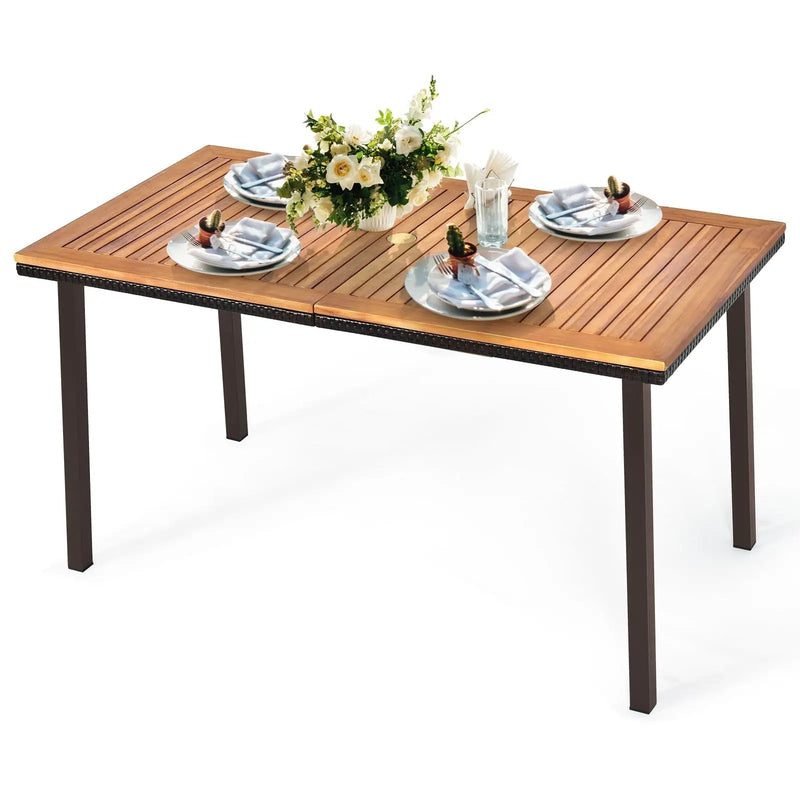 55 Inch Patio Acacia Dining Table with Umbrella Hole by DirectDeals