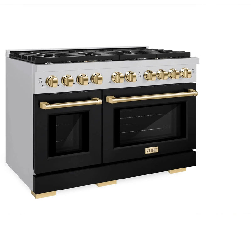 ZLINE 48"Paramount Dual Fuel Range Black Matte Gold SDRZ-BLM-48-G by Farmhouse Kitchen and Bath